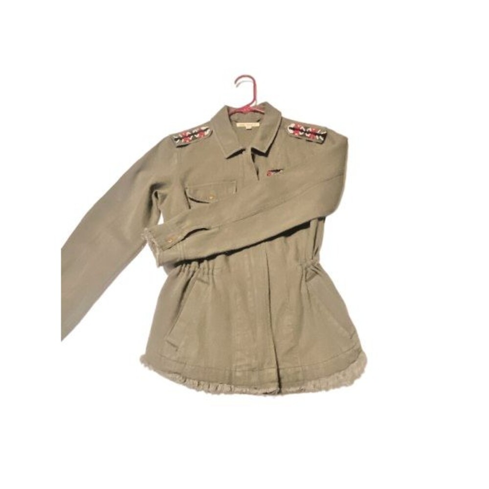 Indigo Thread Co Military Jacket Womens Size XS Beaded Shirred Waist